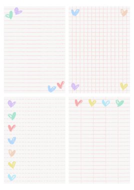 Set of cute pastel paper note fit to A4 size. Printable paper note background template.