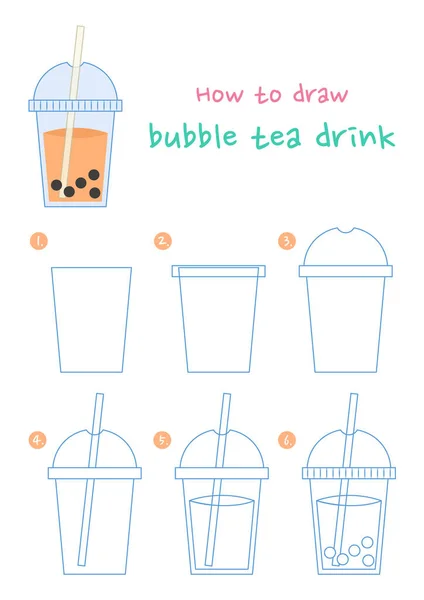 How Draw Cup Bubble Tea Vector Illustration Draw Glass Bubble — Stok Vektör