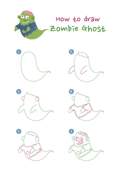Wie Man Halloween Zombie Geistervektorillustration Zeichnet Zeichnen Sie Zombie Geist — Stockvektor