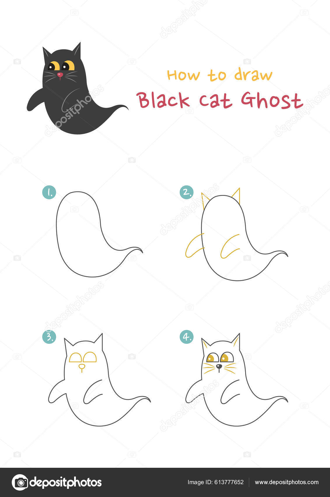 Como Desenhar Halloween Preto Gato Fantasma Vetor Ilustração Desenhe  Fantasma imagem vetorial de NutkinsJ© 613777652