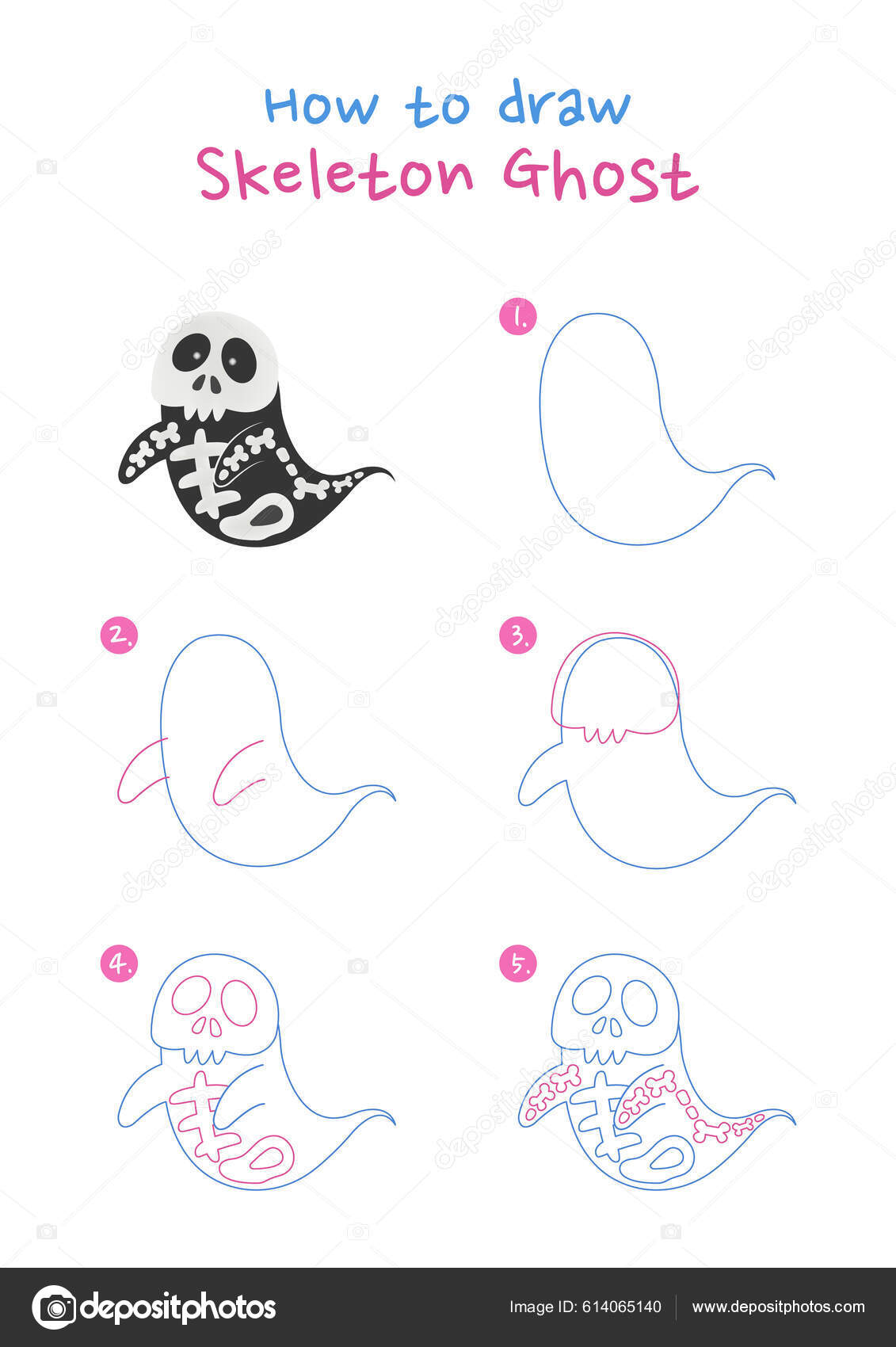 Como Desenhar Ilustração Vetor Fantasma Esqueleto Halloween Desenhe  Fantasma Esqueleto imagem vetorial de NutkinsJ© 614065140