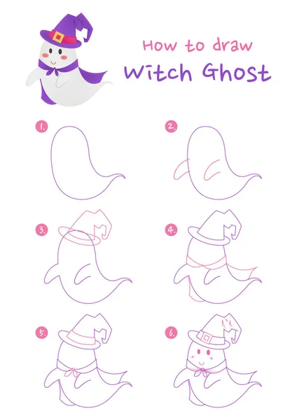 Como Desenhar Halloween Bruxa Fantasma Vetor Ilustração Desenhe Fantasma Bruxo — Vetor de Stock