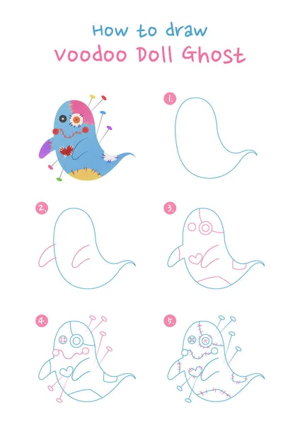 Wie Man Halloween Voodoo Puppe Geistervektor Illustration Zeichnen Zeichne Voodoo — Stockvektor