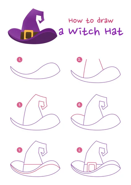 Come Disegnare Halloween Strega Cappello Vettoriale Illustrazione Disegna Cappello Strega — Vettoriale Stock