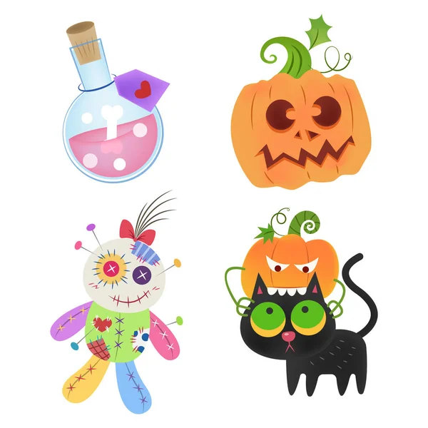 Sada Halloween Dekorace Položky Vektor Karikatura Izolované Bílém Pozadí Halloween — Stockový vektor