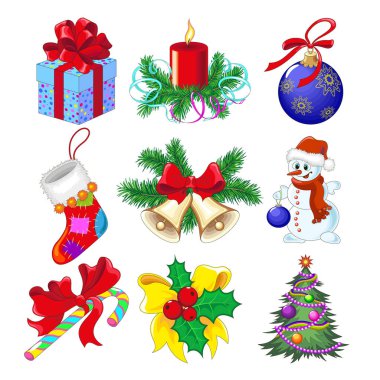 Beyaz arkaplanda izole edilmiş Noel ve Yeni Yıl özellikleri
