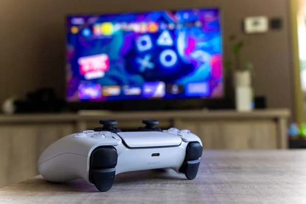 Brecht Belgium Ağustos 2022 Bir Sony Playstation Kablosuz Kontrolörünün Yakın Telifsiz Stok Imajlar