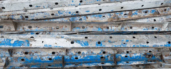 Steel Plates Used Construction Look Old Drill Holes Connect Them — Stockfoto