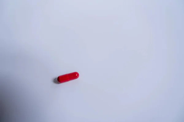 One Red Pill Halved Middle Placed White Background — 图库照片