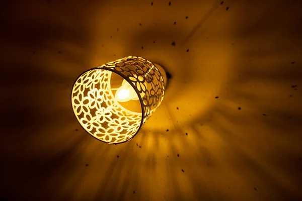 Wall Lamp Had Orange Glow Side Were Many Insects — Stock Photo, Image