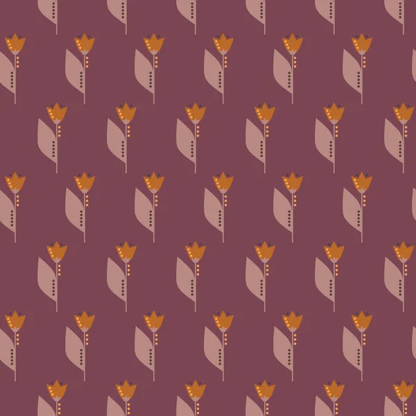 Tulip 'le birlikte sonbahar çiçeksiz desenli. Basit şekiller. Çizim çizimi. Doğa motifi. Botanik düz çizimi tekrarla. Tekstil, kumaş, yüzey ve ambalaj için tasarım.