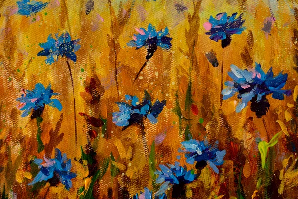 Flowers painting blue cornflowers oil paintings landscape impressionism artwork