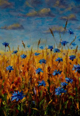 Картина, постер, плакат, фотообои "цветы, рисующие голубые кукурузные цветы картина", артикул 529470218