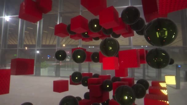 Анимация Объектов Кубов Движущихся Пространстве Форме Сферы — стоковое видео