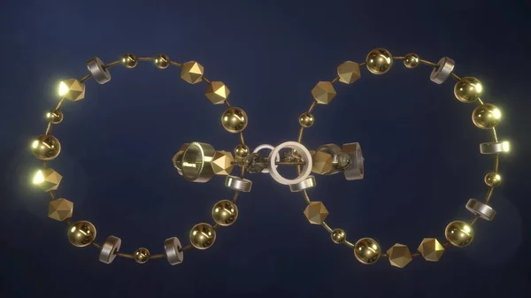 Кольца Сферами Кубиками Связанными Нитками Золота Серебра — стоковое фото