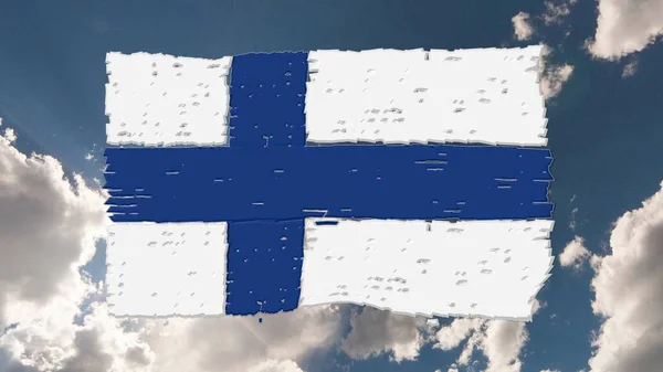 具有天空背景的芬兰国旗造型 — 图库照片