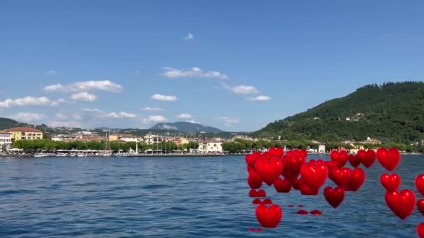 View Lake Garda Red Hearts Animation — Stok video