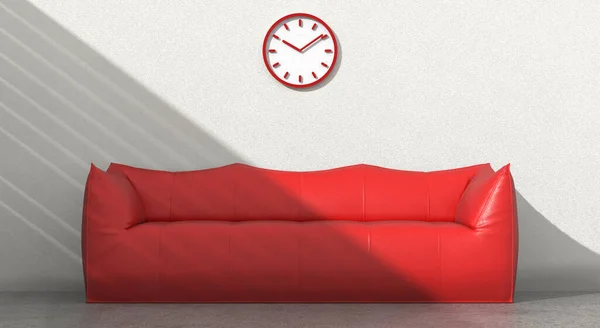 Inneneinrichtung Bestehend Aus Rotem Sofa Und Roter Wanduhr — Stockfoto