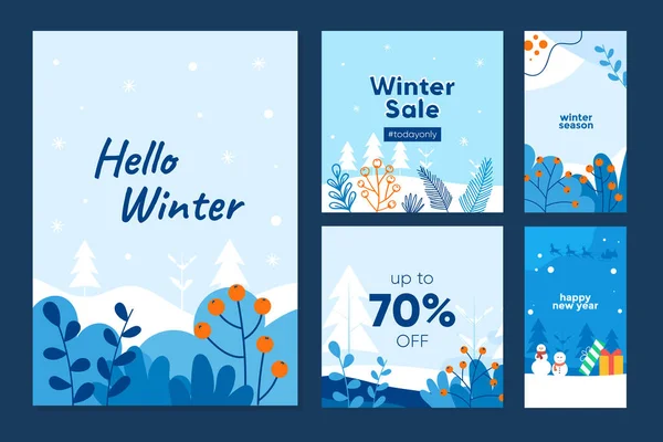 Flat Design Winter Season Collection Banner Set Able Use Cover — Stock Vector