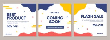 Sosyal medya gönderileri, mobil uygulamalar, afişler, internet veya internet reklamları için indirimli kare afiş şablonu. Geometrik kavrama sahip modaya uygun soyut kare şablonu.