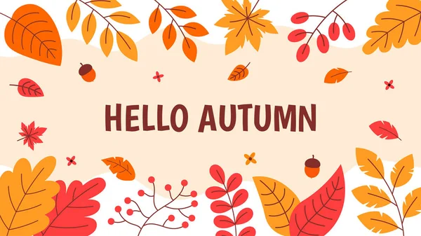 Flat Autumn Season Leaves Background Wallpaper Presentation — Archivo Imágenes Vectoriales