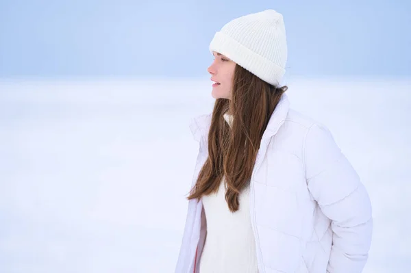 Happy Women Hat Sweater Snow Outdoor Royalty Free Stock Images