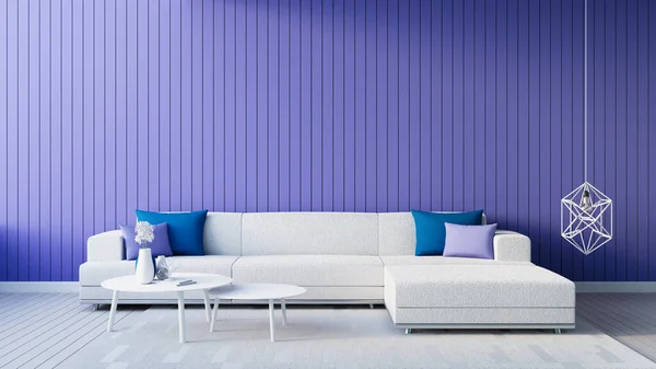 Parede Azul Roxo Sala Estar Interior 2022 Renderização — Fotografia de Stock