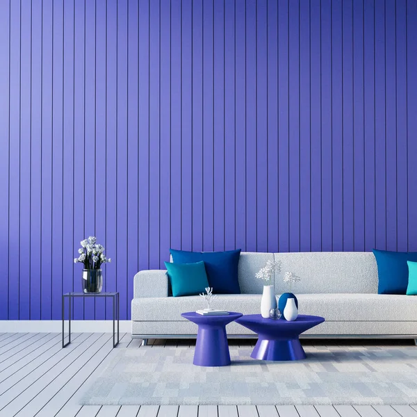 Purple Blue Wall Living Interior 2022 Very Peri Rendering — стоковое фото