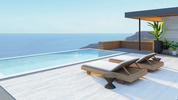 Beach Luxury Villa Hotel Ocean Sky Representación —  Fotos de Stock