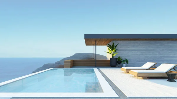 Luxus Villa Hotel Ocean Sky Strand Rendering — Stockfoto