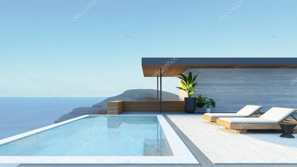 Beach Luxury Villa Hotel Ocean Sky - 3D Rendering