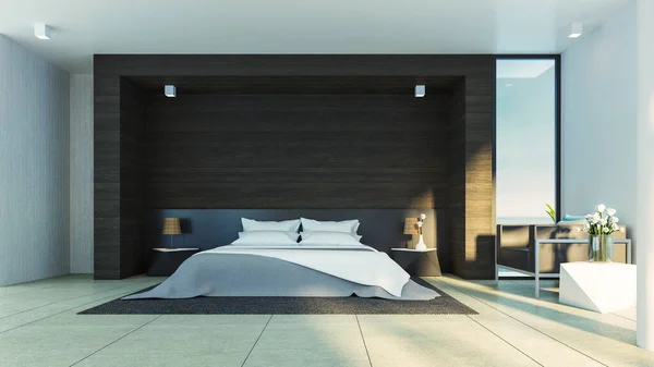 Dormitorio Lujo Moderno Con Vistas Mar Rendering —  Fotos de Stock