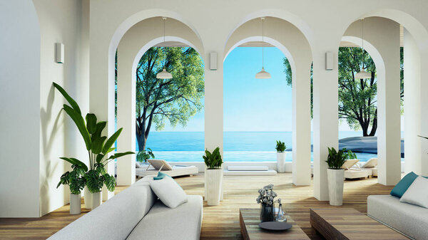 Luxury house and resort on the beach for sea views and living - 3D rendering