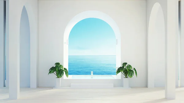 Baño Con Vistas Mar Playa Lujo Hotel Moderno Representación —  Fotos de Stock