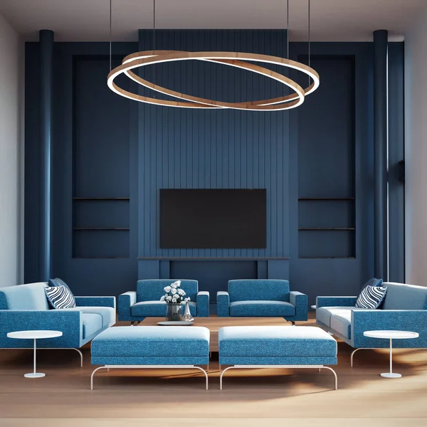 Blue Room Modern Interior Rendering — Stock Photo, Image