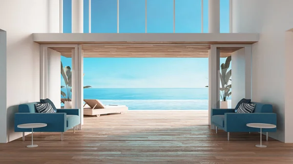 Sahilin iç tarafındaki deniz manzaralı otel ve tatil köyü - 3D görüntüleme