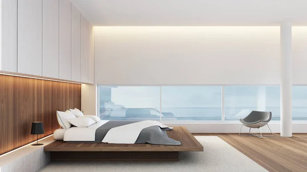 Dormitorio Lujo Moderno Con Vistas Mar Rendering —  Fotos de Stock