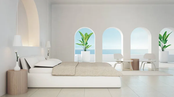 White Bedroom Interior Santorini Style Rendering —  Fotos de Stock