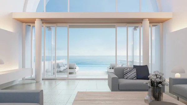 Luxury Villa House Beach Sea View Interior Modern Design Rendering —  Fotos de Stock