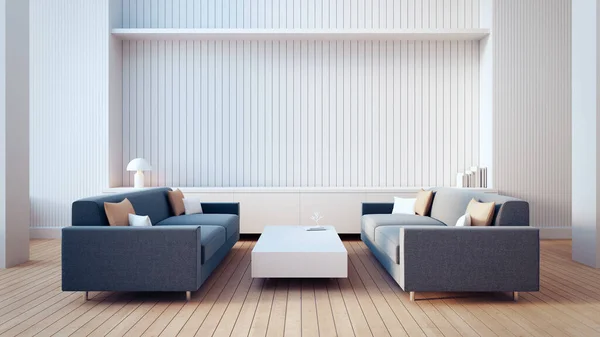 White Wall Gray Sofa Living Room Modern Interior Rendering — 图库照片