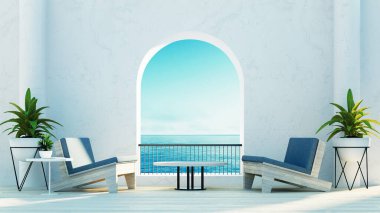 Beach Luxury outdoor living - Santorini island style - 3D rendering 