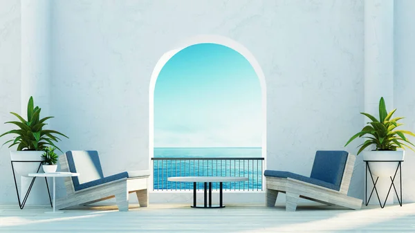 Beach Luxury Outdoor Living Santorini Island Style Rendering —  Fotos de Stock