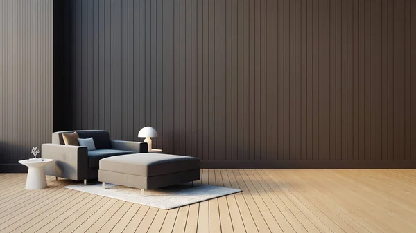 Modern Living Room Black Brown Wall Background Rendering — Fotografia de Stock