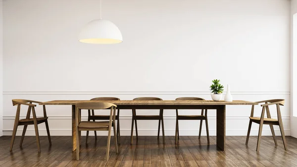 White Wall Wood Modern Chairs Dining Room Interior Rendering — Φωτογραφία Αρχείου