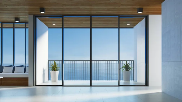 Modern Living Room Interior Sea View Rendering — Stockfoto