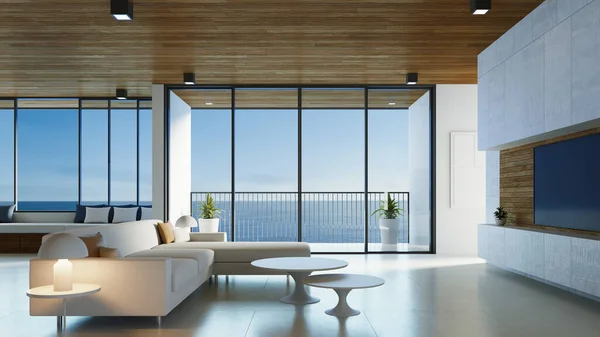 Luxury Modern Beach House Hotel Sea View Rendering — Stock Photo, Image