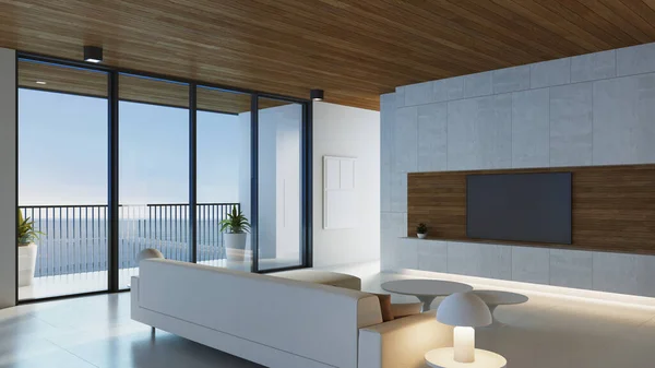 Luxury Modern Beach House Hotel Sea View Rendering — Stockfoto