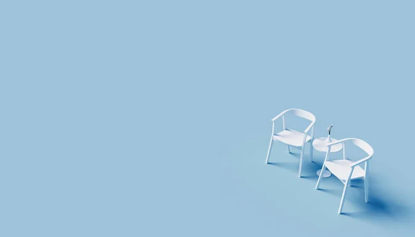 Chair in the room - Minimalism blue and white color background - 3D rendering