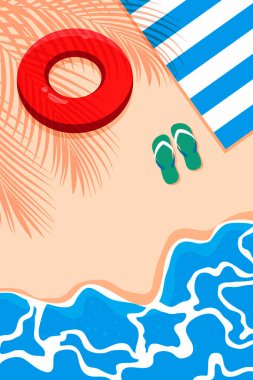 Lifebuoy 'lu Plaj Yaz Sahnesi, Sahilde Flip Flop ve Sunbed