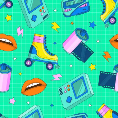 90 'ların Renkli Soyut Nesneleri ve Teknoloji Kusursuz Desensiz Arkaplan Resimleri